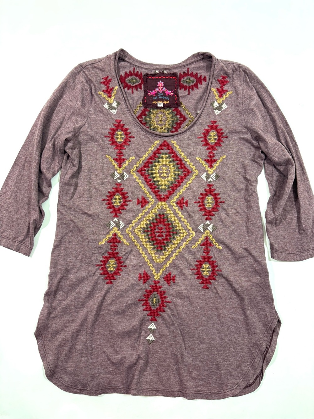 JW Johnny Was Aztec Embroidered Tee Shirt